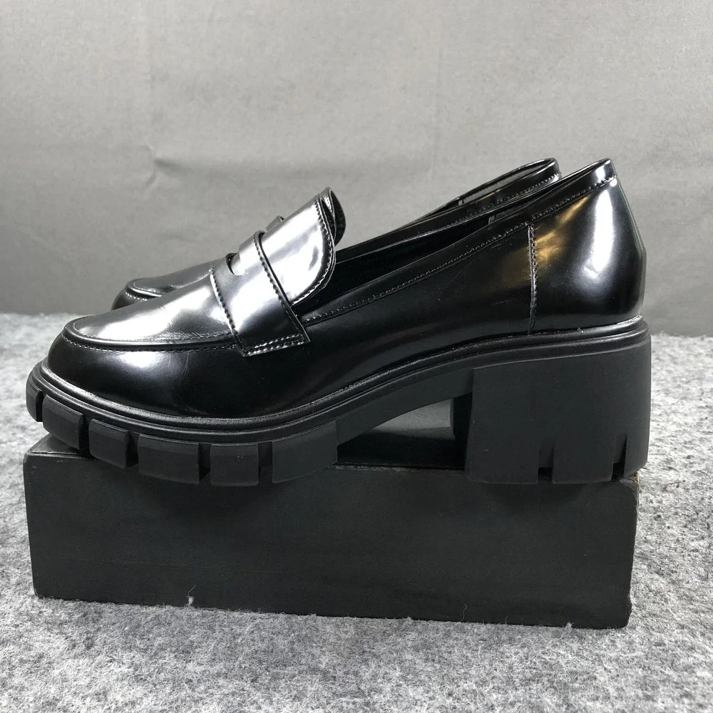 Crown Vintage Loafers Sage Womens 9.5 M Black Platform Block Heel Shoes